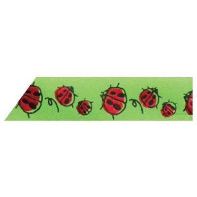 Ribbon / Red Ladybugs on Lime - 50 Yards